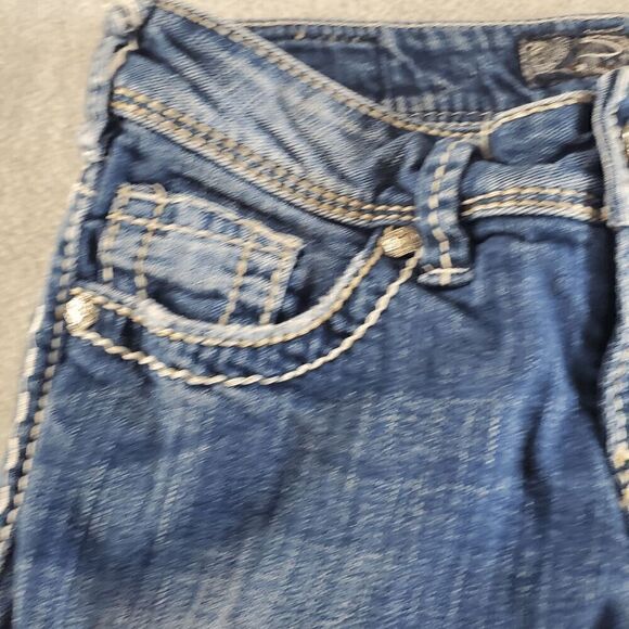 Silver Jeans Womens 25 Blue Denim Flat Front Thick Stitch Suki Capri Preppy - Picture 5 of 12